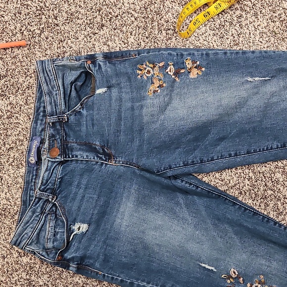 Democracy Blue Straight Leg Jeans with Floral Embroidery - Picture 3 of 10